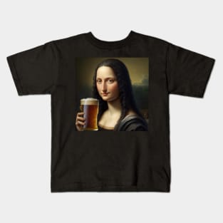 Mona Lisa Drinking Draught Beer Kids T-Shirt